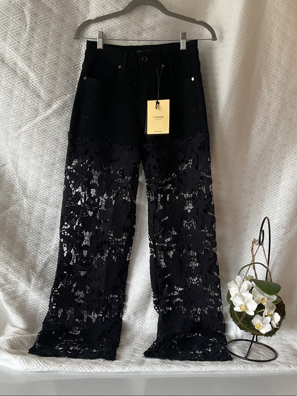 LEGEND Black Lace Wide-Leg Jeans